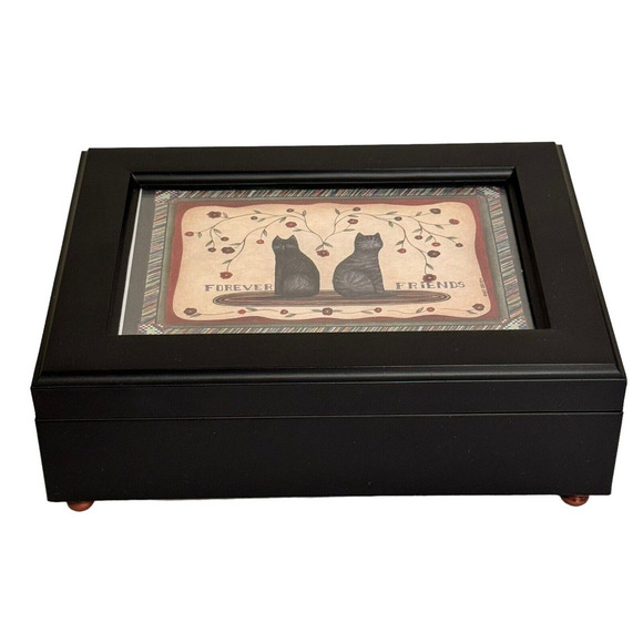 Vintage Sankyo Wooden Musical Jewelry Box with Picture Frame on Lid Velvet Lined - Picture 5 of 9